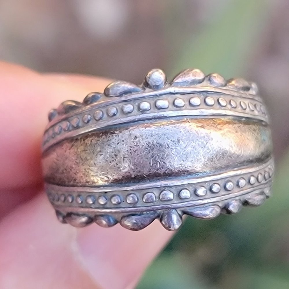 Vintage 925 sterling silver saddle band beaded ornate decorative ring - Picture 4 of 16
